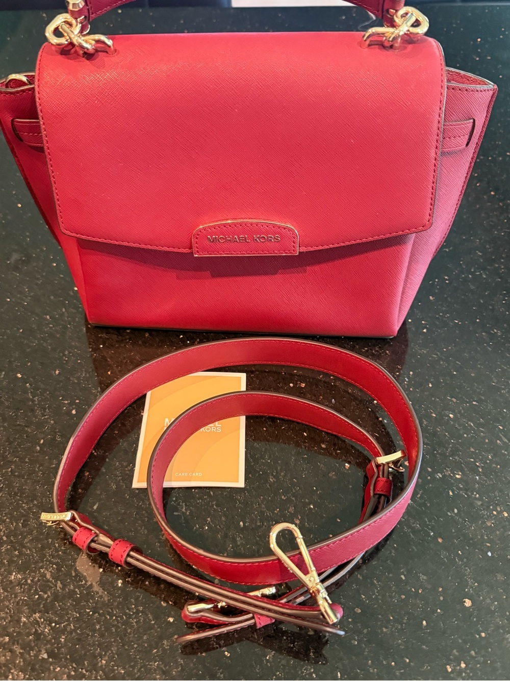 Beautiful Michael Kors Cherry Red Saffiano Leather Satchel with Gold Hardware